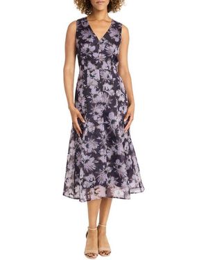 Maggy London Floral Organza Midi Dress - Purple