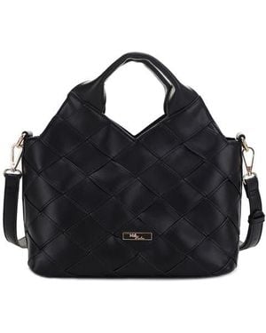MALI + LILI Lucy Woven Vegan Leather Tote - Black