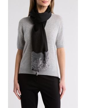 La Fiorentina Wool Silk Blend Lace Scarf - Gray