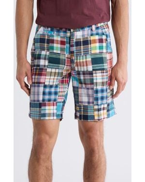 Vintage 1946 Patchwork Madras Flat Front Shorts - Blue