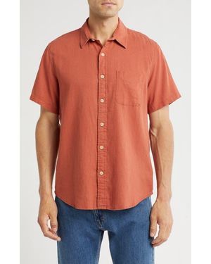 Lucky Brand San Gabriel Short Sleeve Linen Blend Button-Up Shirt - Red