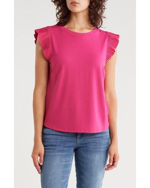 Democracy Mix Media Plissé Sleeve T-Shirt - Pink