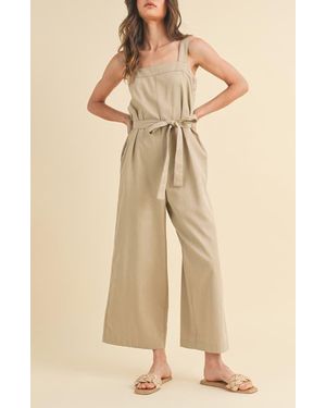 Wishlist Belted Cotton Blend Capri Jumpsuit - Natural