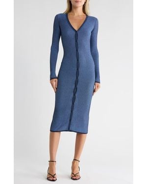 Rag & Bone Alexis Long Sleeve Ribbed Button-Up Sweater Dress - Blue