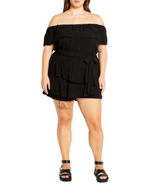 City Chic Kiki Off The Shoulder Playsuit Romper - Black