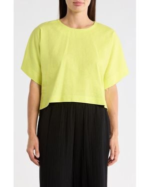 DKNY Boxy Short Sleeve Linen Blend Top - Yellow