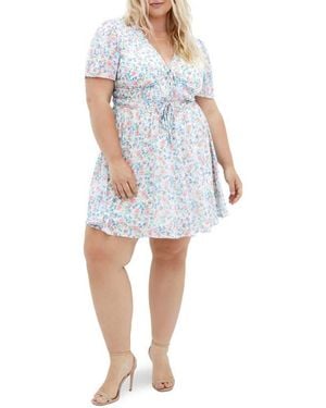 City Chic Cara Floral Print Minidress - Blue