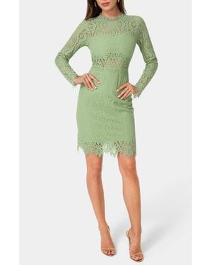 Bebe Bandeau Lace Long Sleeve Dress - Green