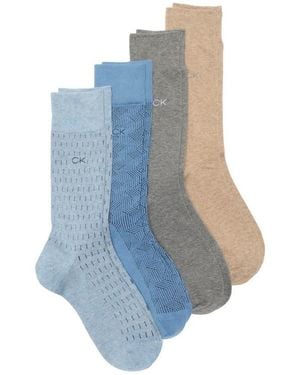 Calvin Klein 4-Pack Assorted Combed Cotton Dress Socks - Blue
