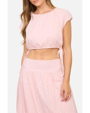 Blu Pepper Side Tie Swiss Dot Crop Top - Pink