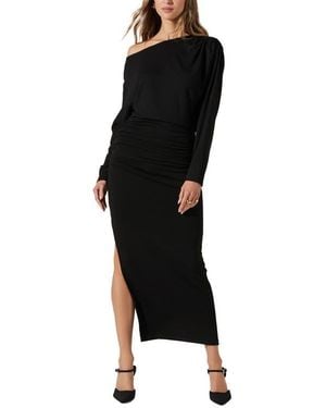 Astr Nary One-Shoulder Long Sleeve Midi Dress - Black
