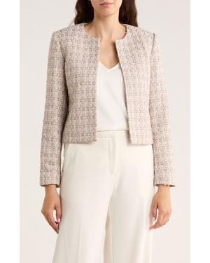 Calvin Klein Open Front Tweed Crop Jacket - Natural
