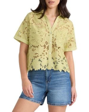 NVLT Sheer Lace Camp Shirt - Blue