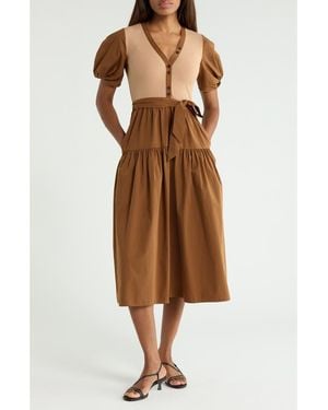 10 Crosby Derek Lam Natalia Mixed Media Dress - Brown