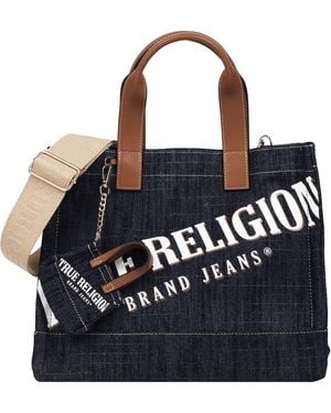 TRUE RELIGION Medium Logo Denim Tote - Blue