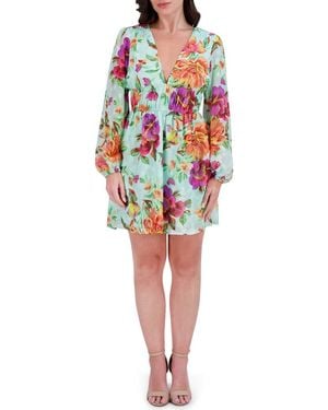 Siena Jewelry Printed Burnout Long Sleeve Dress - Red