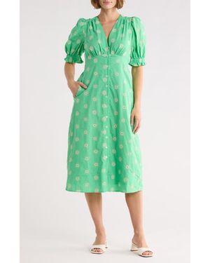FRNCH Gabrielle Cotton Eyelet Dress - Green