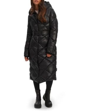 Noize Amiyah Belted Diamond Quilt Longline Jacket - Black