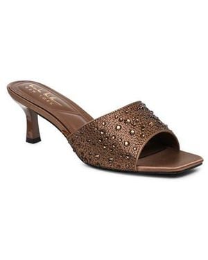 Nicole Miller Rhinestone Embellished Mule Heeled Sandal - Brown
