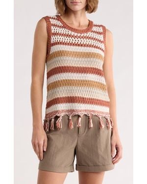 DR2 by Daniel Rainn Stripe Tassel Trim Crop Sweater Tank - Multicolor