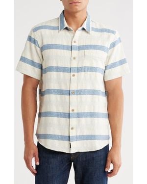 Lucky Brand San Gabriel Dobby Stripe Short Sleeve Cotton Button-Up Shirt - White