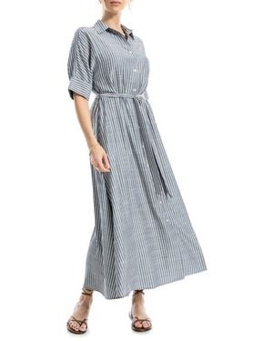 Max Studio Stripe Short Sleeve Maxi Shirtdress - Gray
