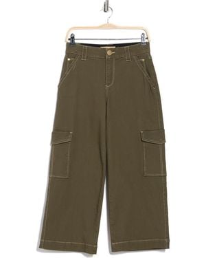 Democracy Contrast Stitch Crop Wide Leg Cargo Jeans - Green
