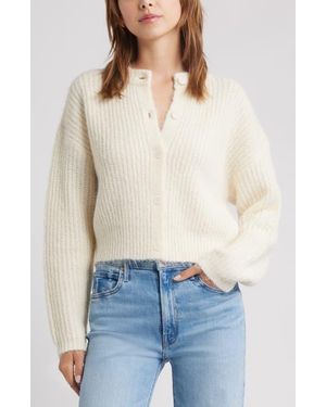 Open Edit Fuzzy Crewneck Cardigan - Blue