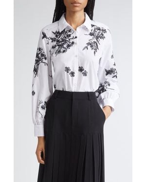 Cinq À Sept Esha Wildflower Whimsy Button-Up Shirt - Gray