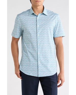Bugatchi Short Sleeve Woven Shirt - Blue