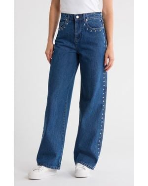 Blank NYC Franklin Star Studded Rib Cage High Waist Wide Leg Jeans - Blue