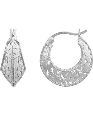 CANDELA JEWELRY Filigree Sterling Hoop Earrings - Metallic