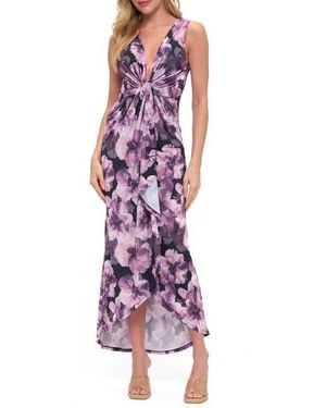 O.L. Floral Twist Front High-Low Dress - Purple