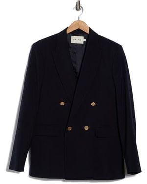 FRAME Double Breasted Wool Blazer - Blue