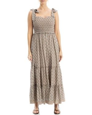 Max Studio Tie Strap Smocked Tiered Sundress - Brown