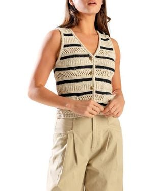 FREEMARKET Striped Button Front Knit Vest - Natural