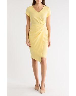 Connected Apparel Twist Detail Asymmetric Hem Dress - Yellow