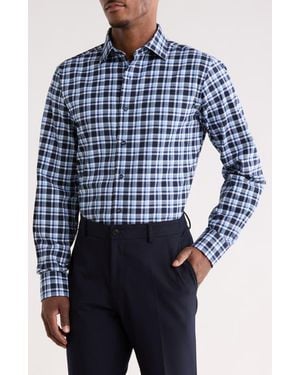 Lorenzo Uomo Trim Fit Plaid Flannel Dress Shirt - Blue