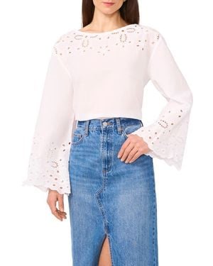 1.STATE Embroidered Eyelet Bell Sleeve Cotton Top - Blue