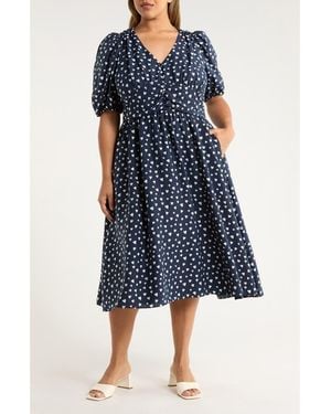 Caslon Heart Print Puff Sleeve Midi Dress - Blue