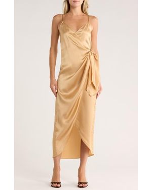 L'Agence Amilia Silk Wrap Maxi Dress - Natural