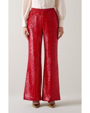 LK Bennett Shimmer Sequin Wide Leg Pants - Red