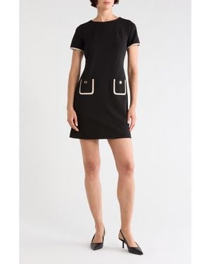 Tommy Hilfiger Short Sleeve Scuba Crepe Contrast Trim Dress - Black