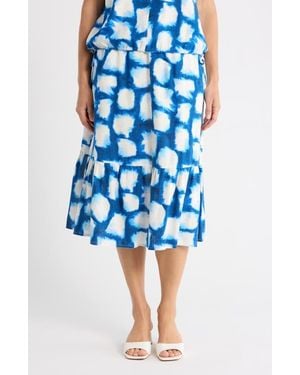DKNY Linen Blend Midi Skirt - Blue