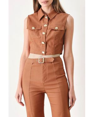 FREEMARKET Cropped Button-Up Shirt - Brown