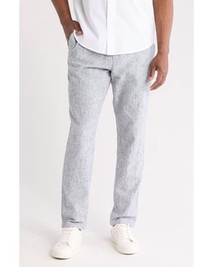 14th & Union Elastic Waist Linen Blend Trim Fit Pants - White