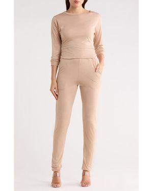 Go Couture Long Sleeve Jumpsuit - Natural