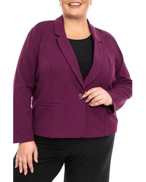 Nina Leonard One-Button Notch Lapel Crop Blazer - Purple