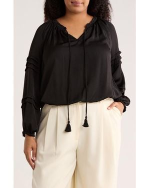 DR2 by Daniel Rainn Tie Front Long Sleeve Satin Top - Black