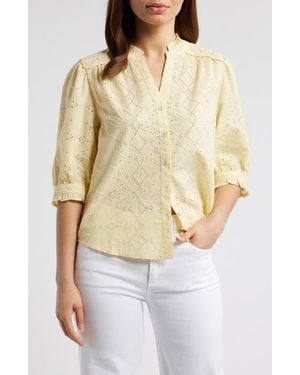 Wit & Wisdom Embroidered Eyelet Button-Up Shirt - Natural